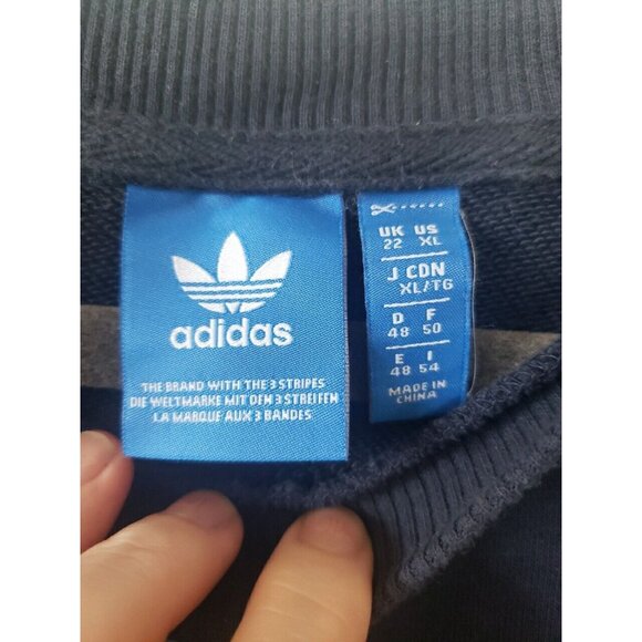 Adidas Sweatshirt Pullover Blue Mens XL Trefoil Velvet Stripes Cotton athleisure - Picture 10 of 13